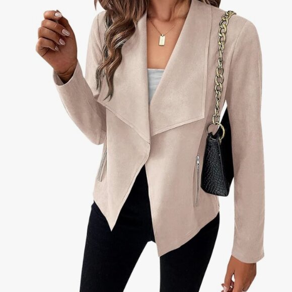 Faux Suede Open Front Cropped Jacket in Beige Apricot Size Small - Picture 1 of 3